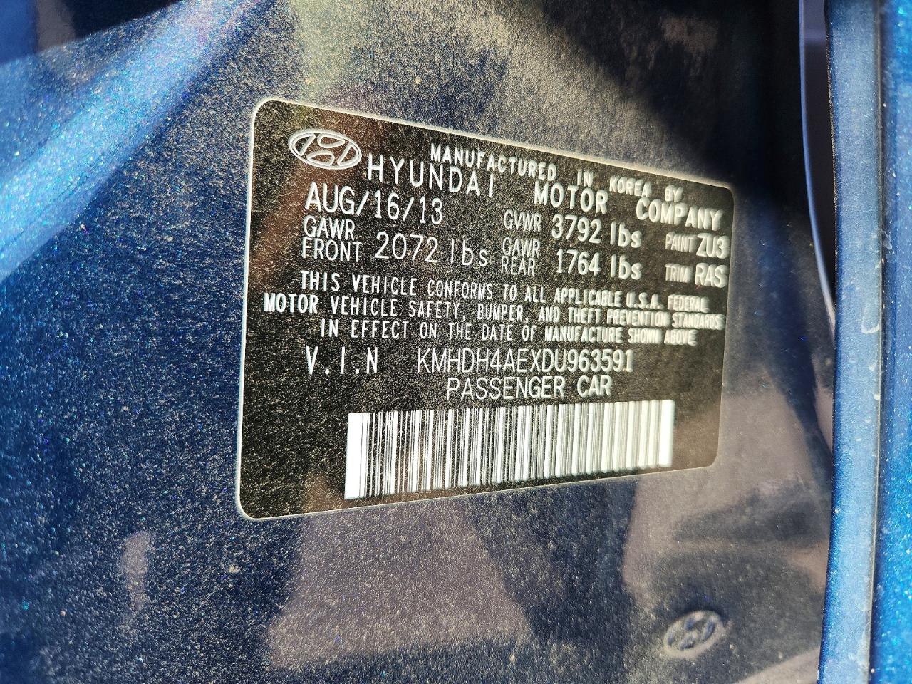 2013 Hyundai Elantra Gls Blue vin: KMHDH4AEXDU963591