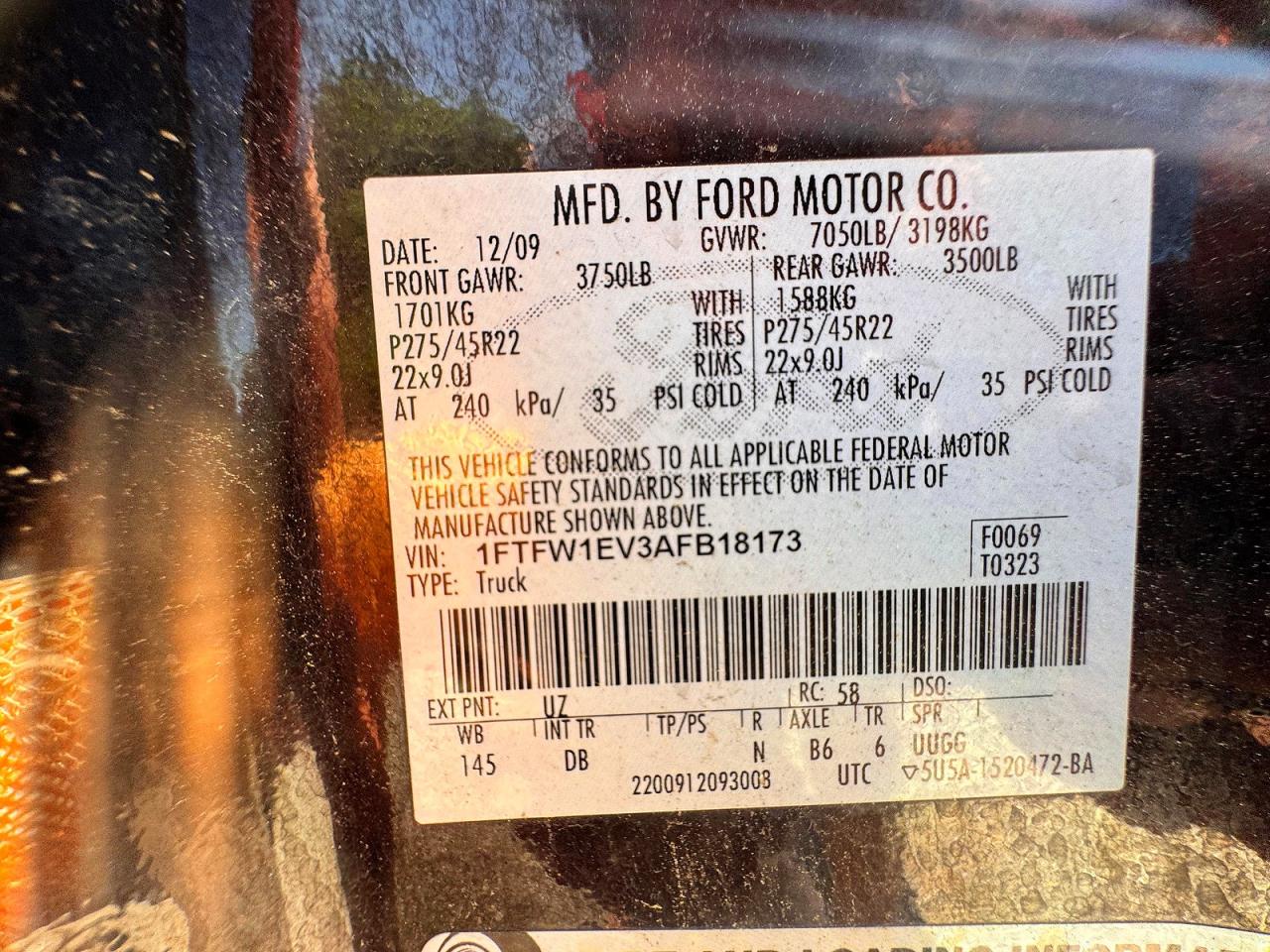 2010 Ford F150 Supercrew Black vin: 1FTFW1EV3AFB18173