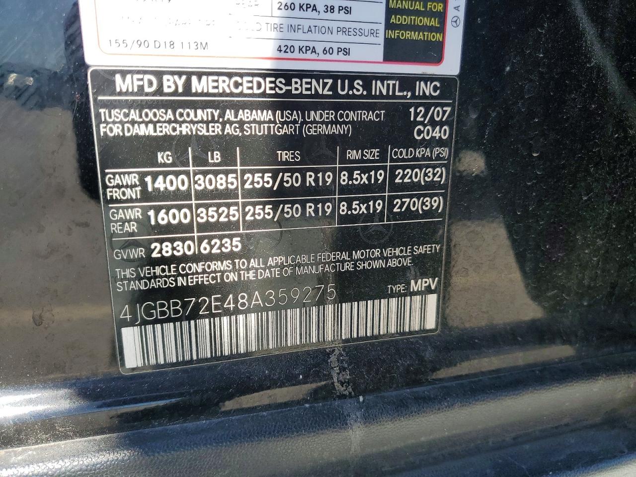2008 Mercedes-benz Ml 550 Черный vin: 4JGBB72E48A359275