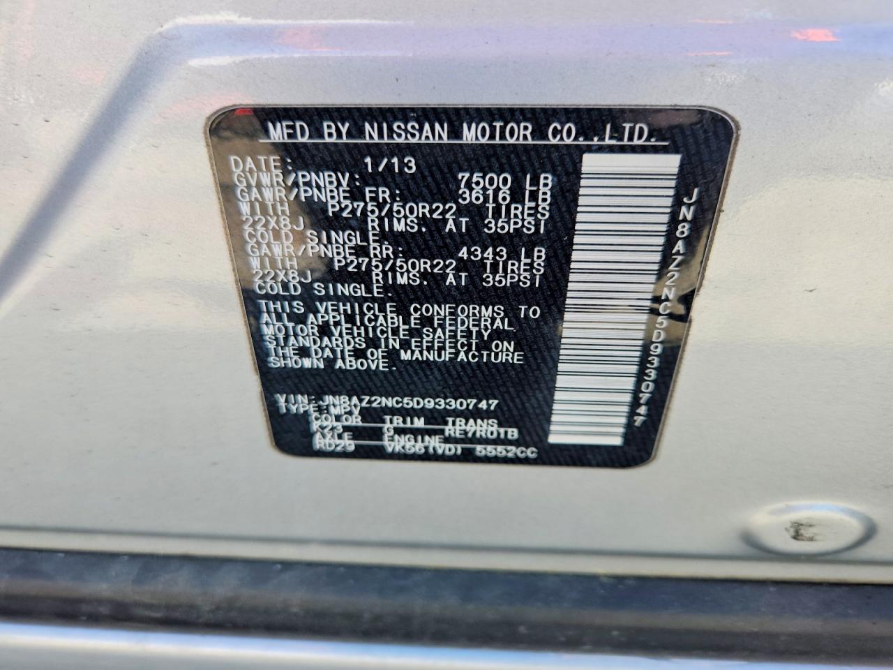 2013 Infiniti Qx56 Base Silver vin: JN8AZ2NC5D9330747