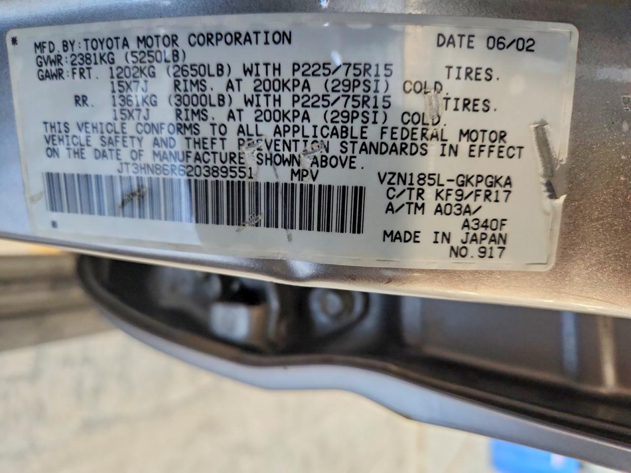 2002 Toyota 4runner Sr5 Silver vin: JT3HN86R620389551