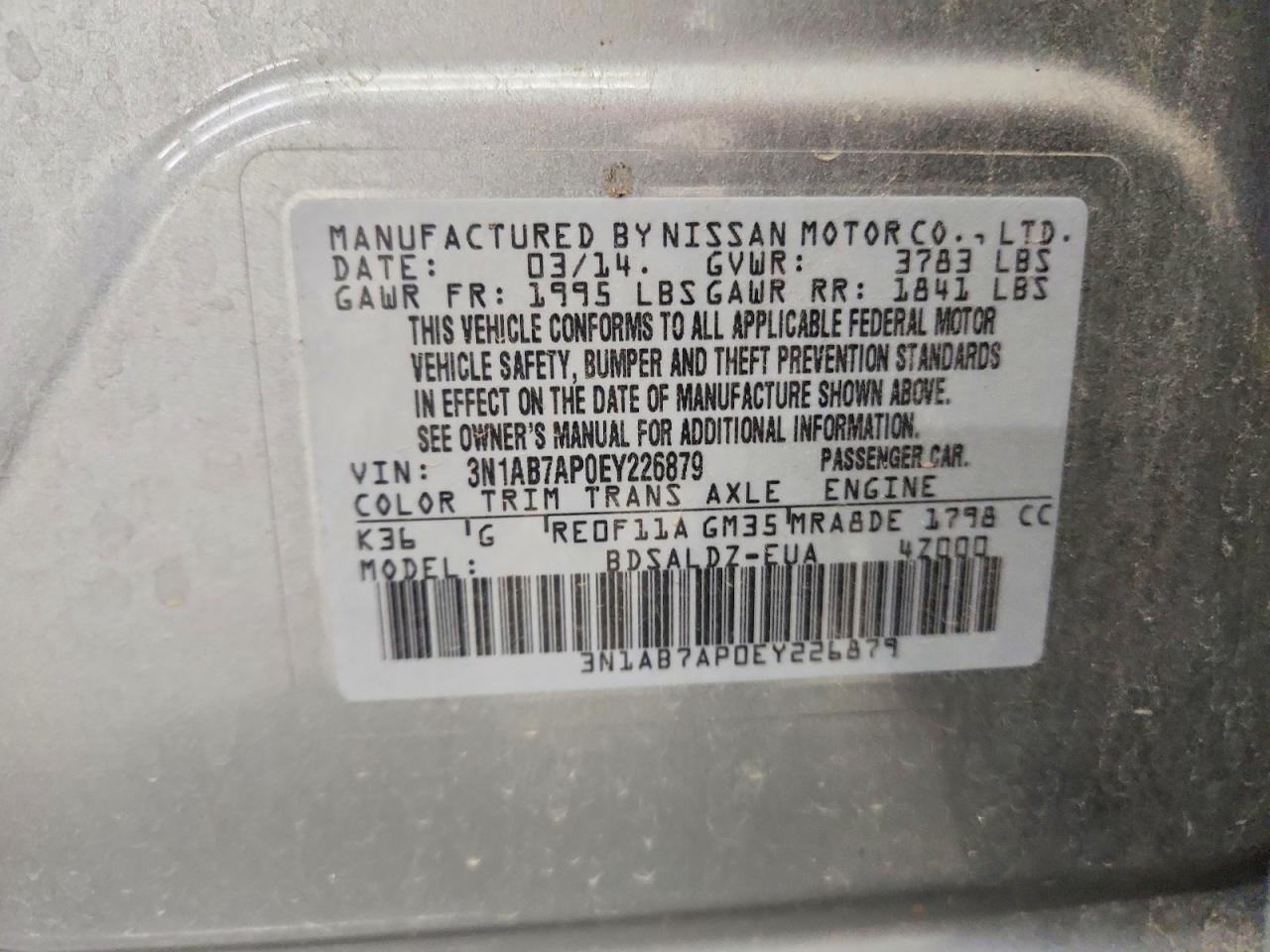 2014 Nissan Sentra Sv Gray vin: 3N1AB7AP0EY226879