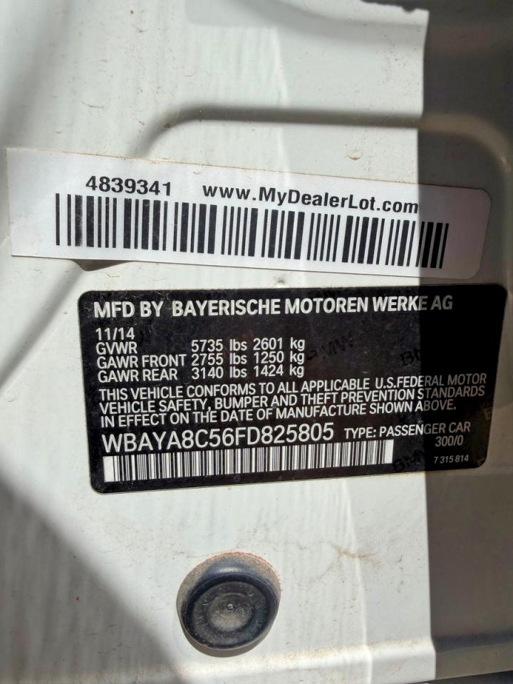 2015 Bmw 750 I White vin: WBAYA8C56FD825805