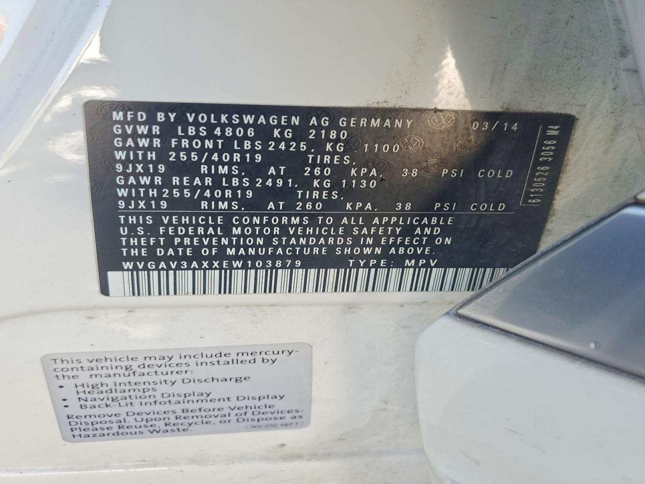 2014 Volkswagen Tiguan S White vin: WVGAV3AXXEW103879