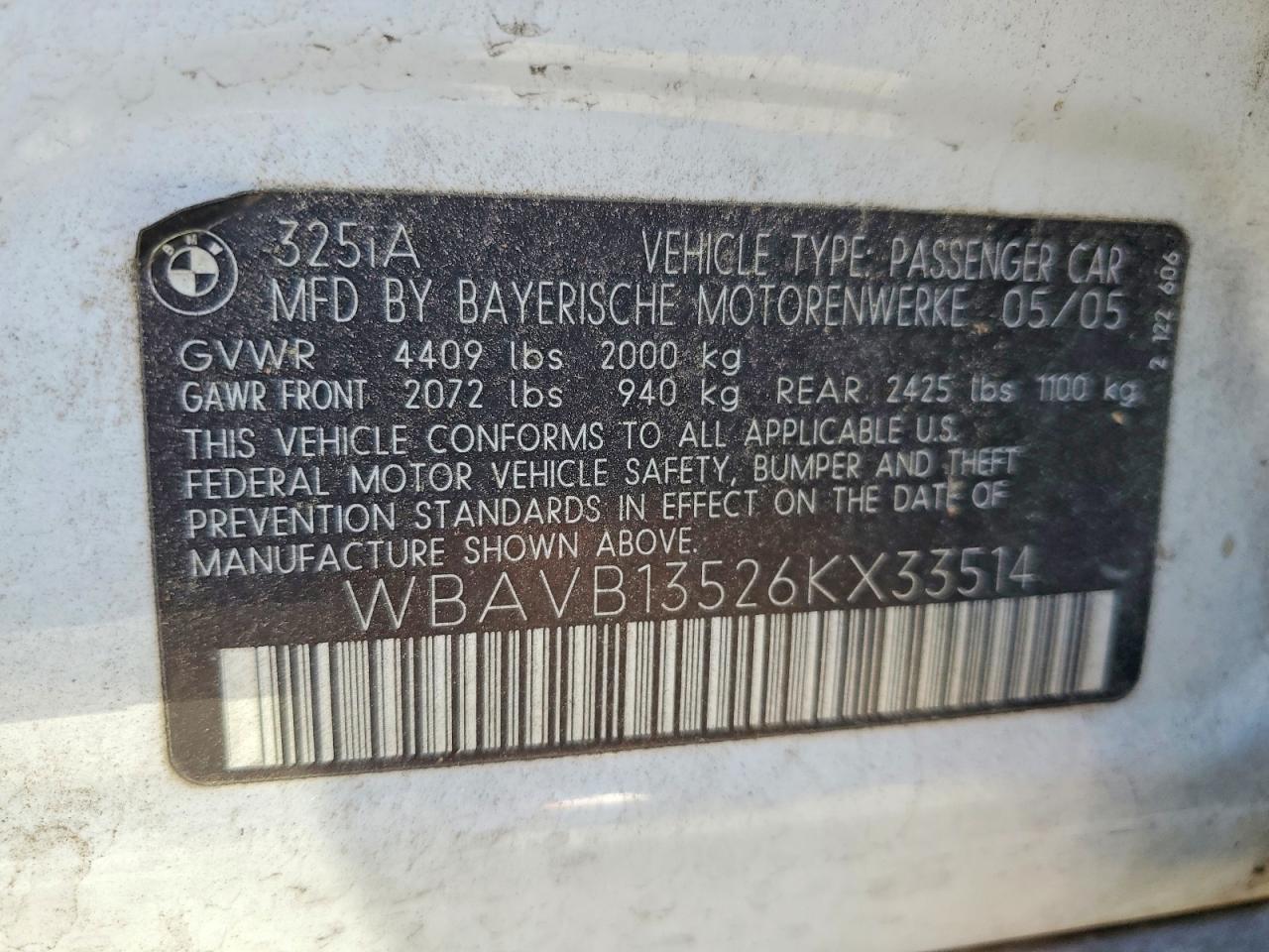 2006 Bmw 325 I White vin: WBAVB13526KX33514