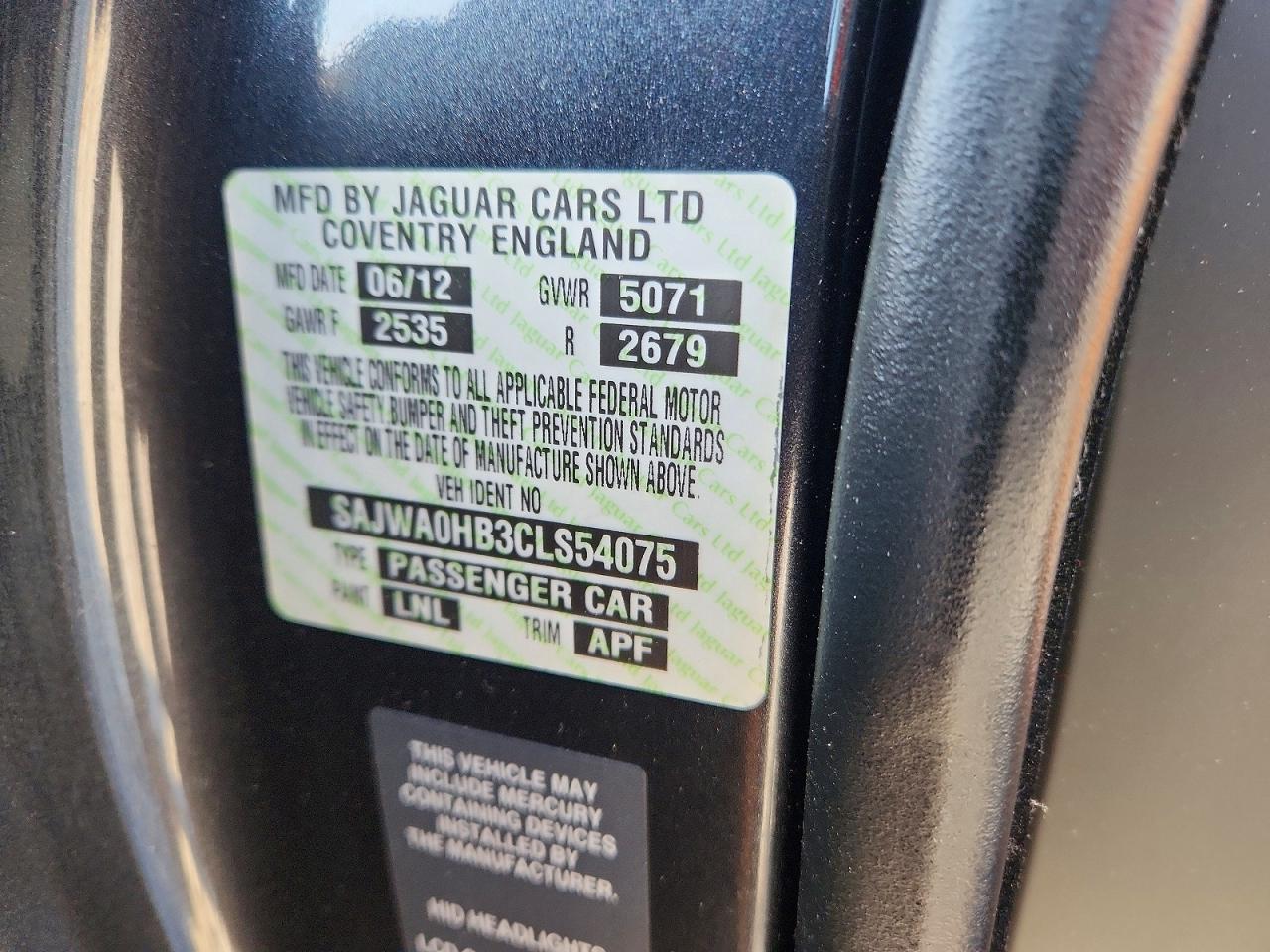 2012 Jaguar Xf Portfolio Charcoal vin: SAJWA0HB3CLS54075