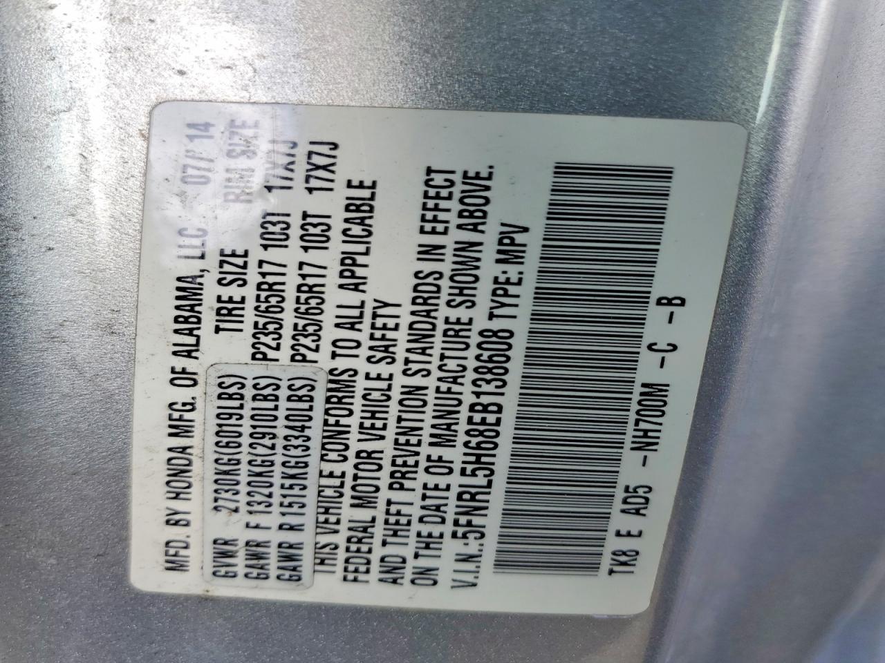 2014 Honda Odyssey Exl Silver vin: 5FNRL5H68EB138608