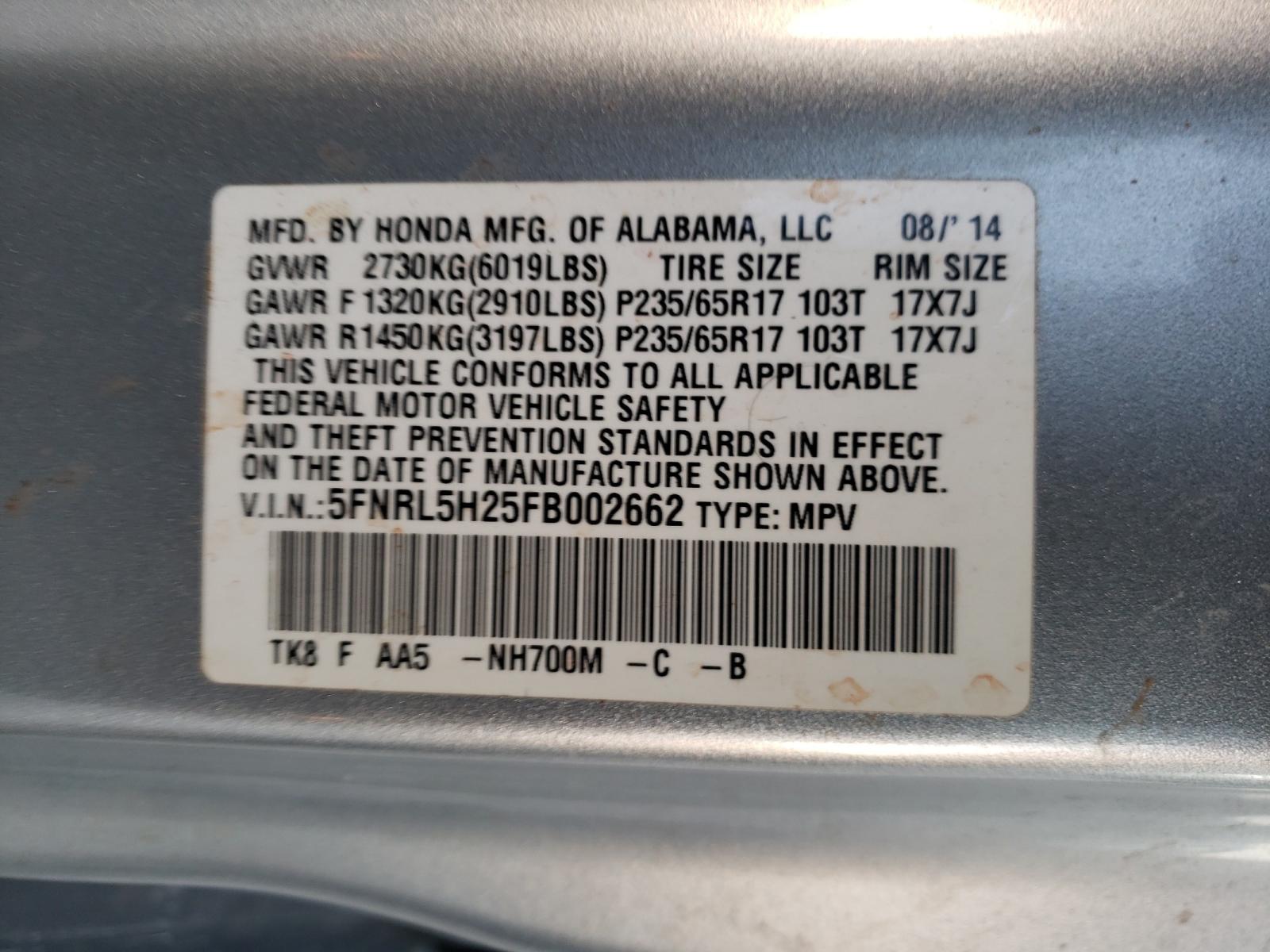 2015 Honda Odyssey Lx Silver vin: 5FNRL5H25FB002662