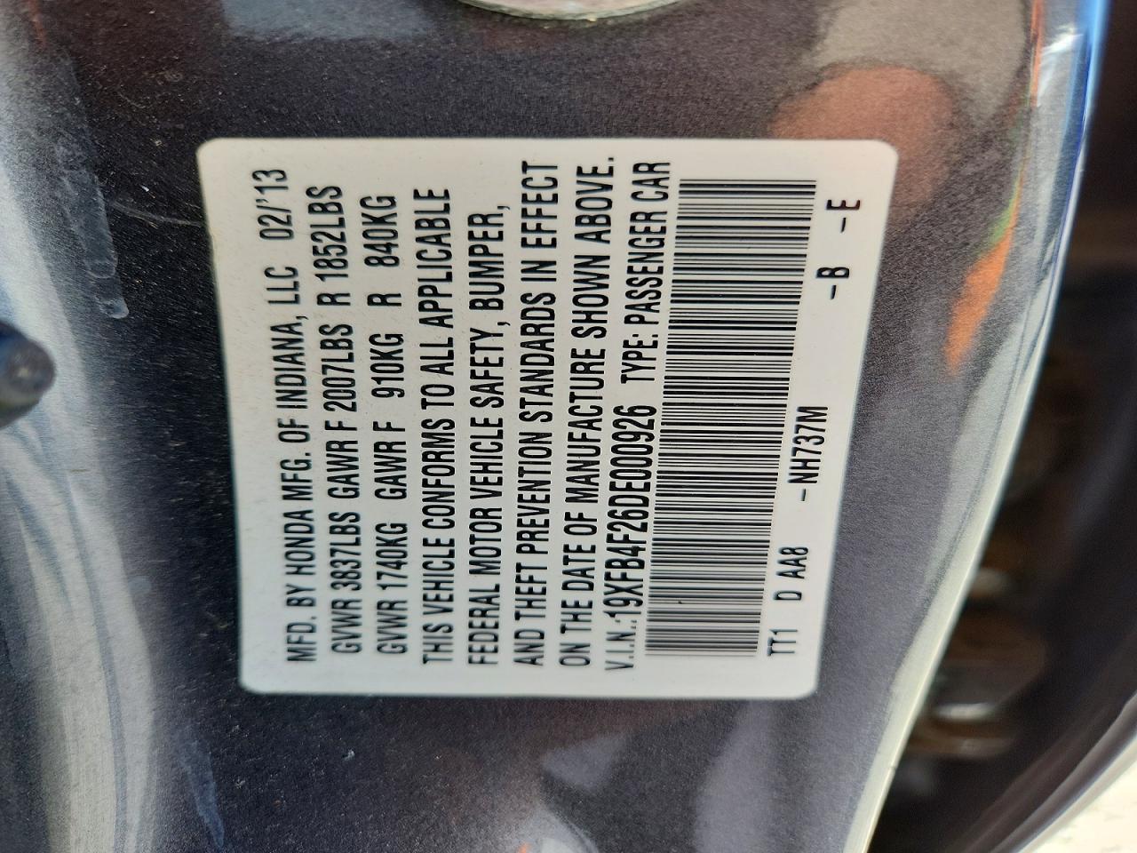 2013 Honda Civic Hybrid Серый vin: 19XFB4F26DE000926