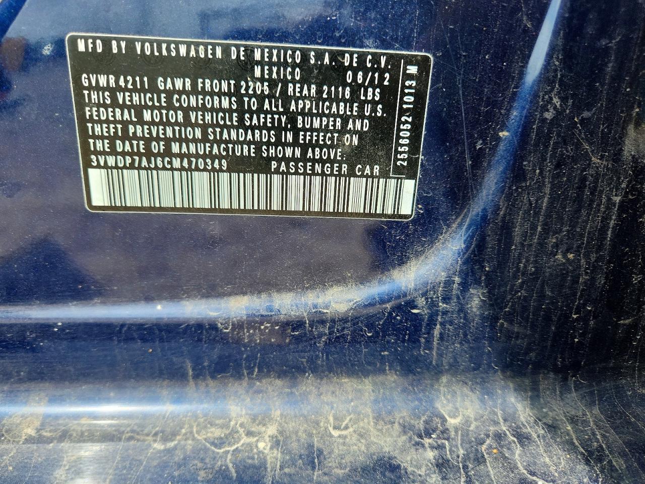 2012 Volkswagen Jetta Se Blue vin: 3VWDP7AJ6CM470349