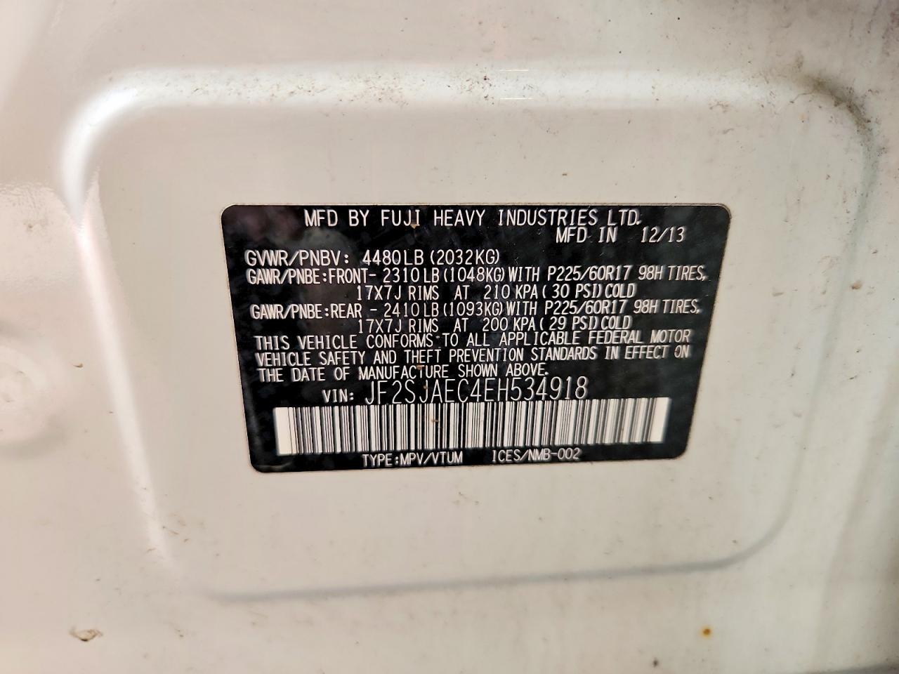2014 Subaru Forester 2.5i Premium White vin: JF2SJAEC4EH534918