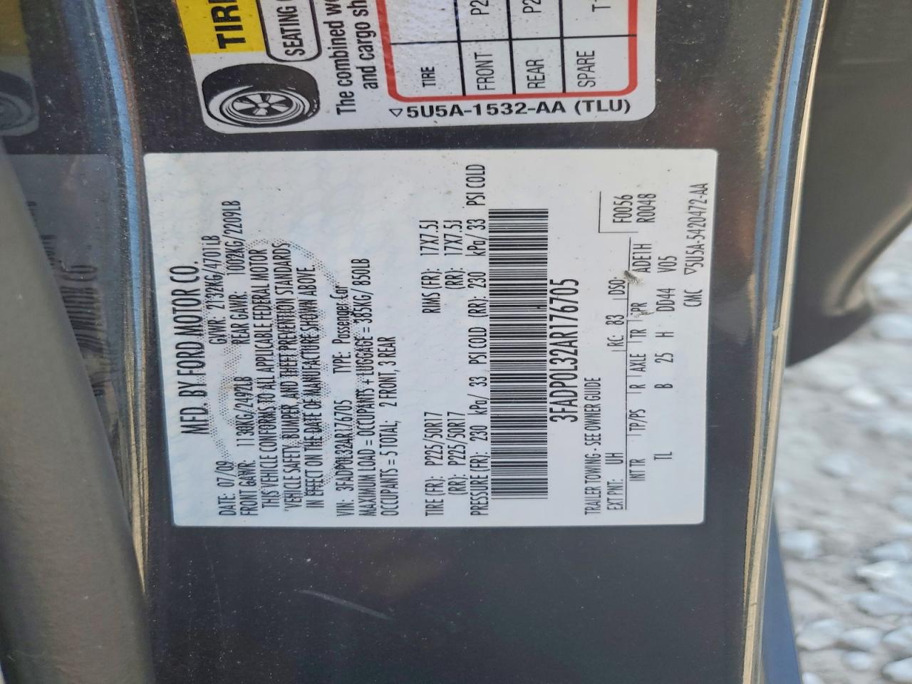 2010 Ford Fusion Hybrid Black vin: 3FADP0L32AR176705