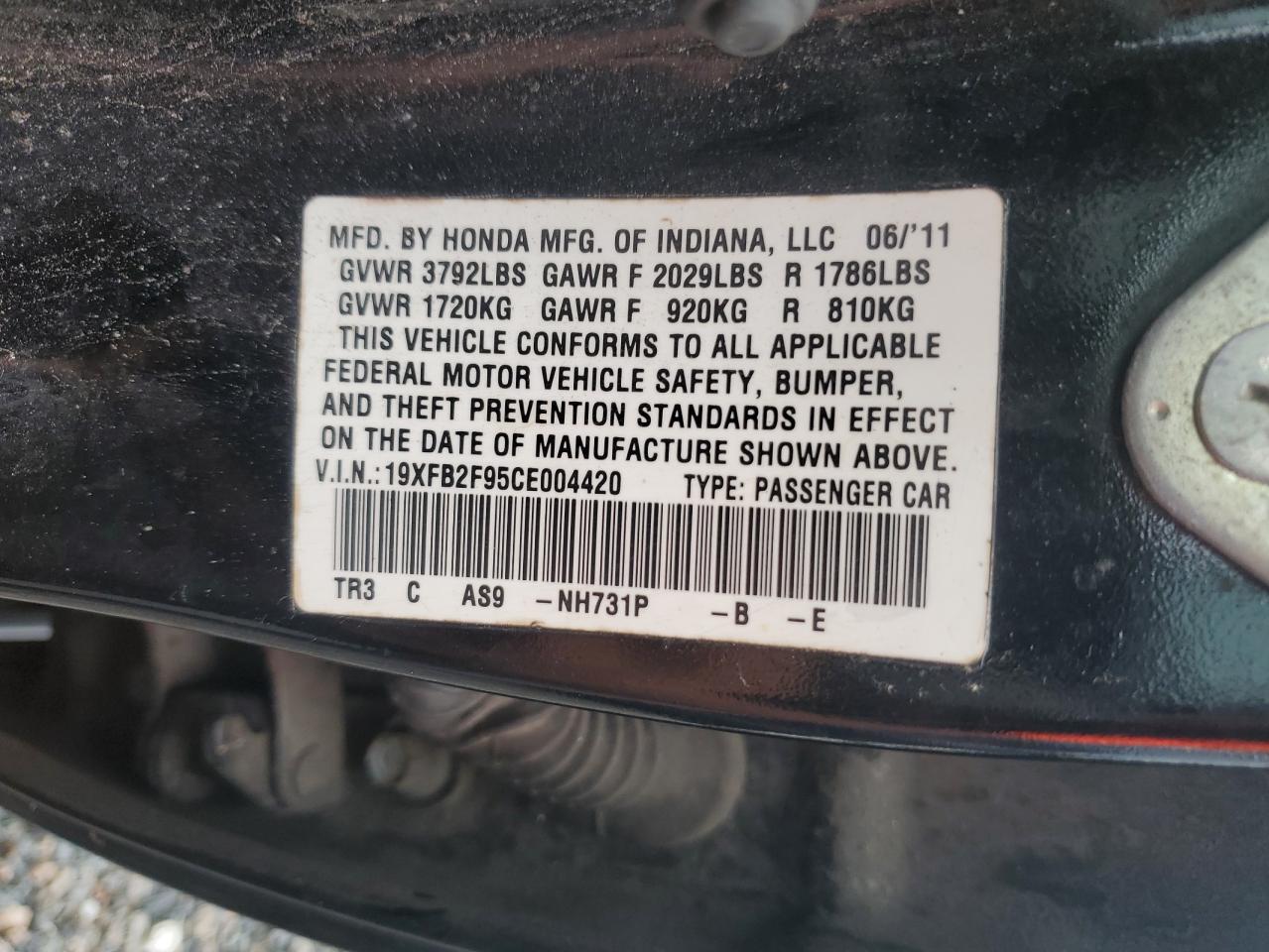 2012 Honda Civic Черный vin: 19XFB2F95CE004420