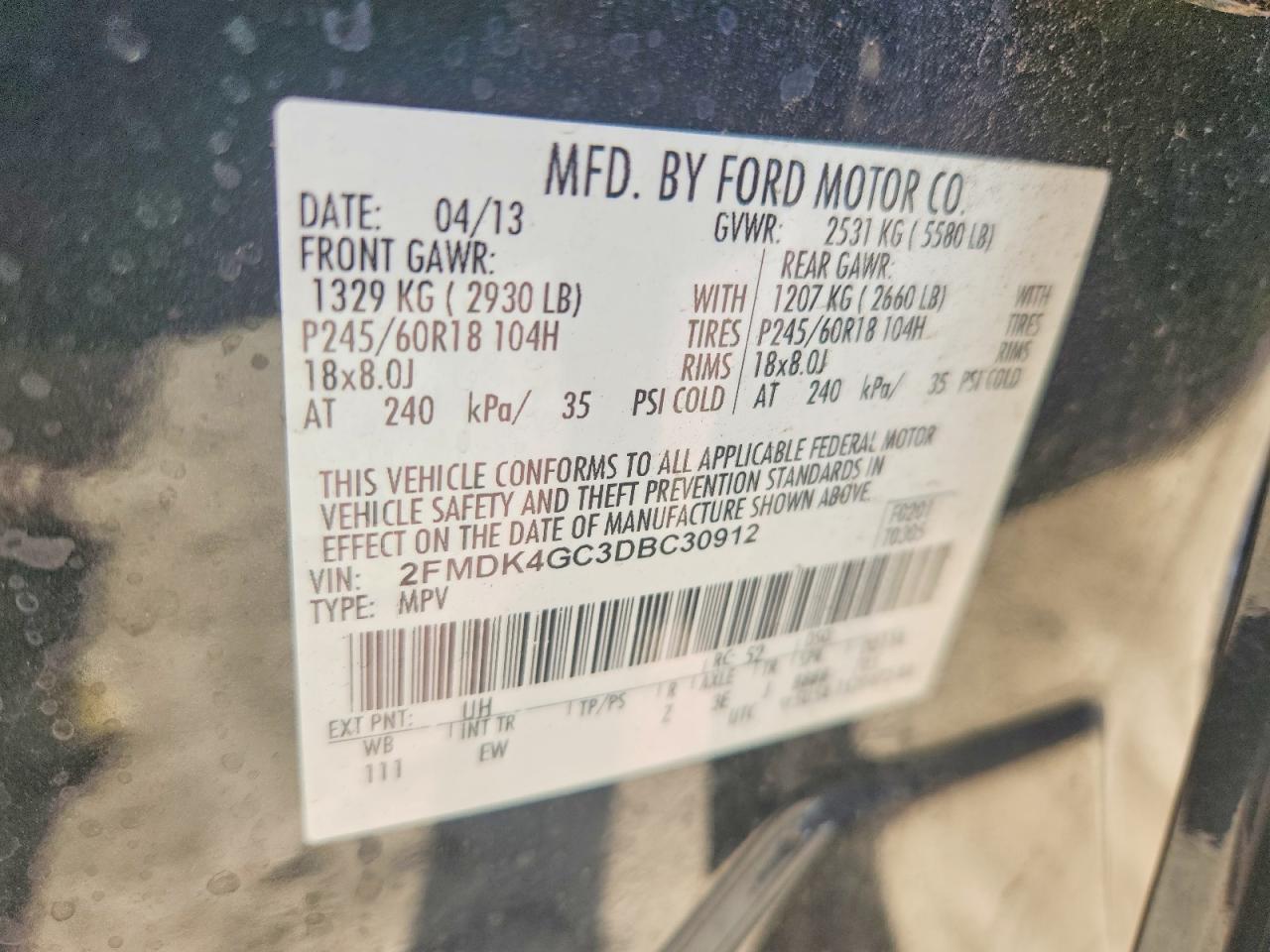2013 Ford Edge Se Черный vin: 2FMDK4GC3DBC30912