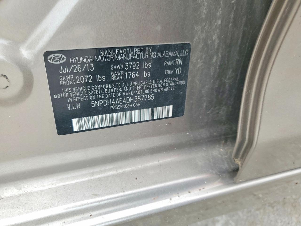 2013 Hyundai Elantra Gls Gray vin: 5NPDH4AE4DH387785