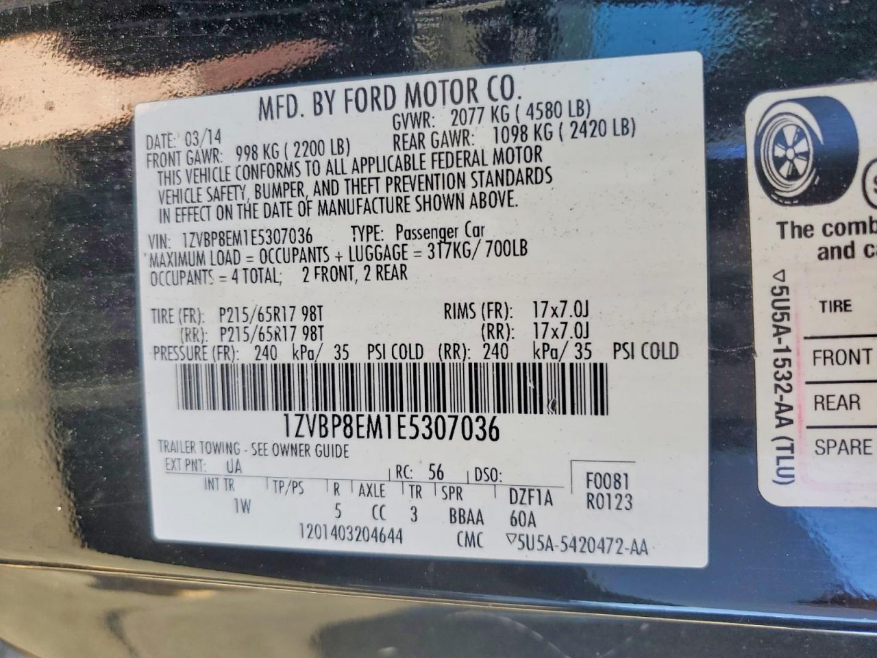 2014 Ford Mustang Black vin: 1ZVBP8EM1E5307036
