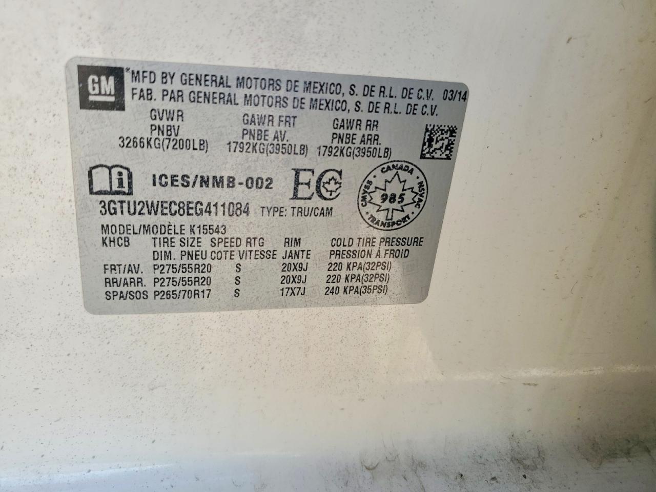 2014 Gmc Sierra K1500 Denali White vin: 3GTU2WEC8EG411084