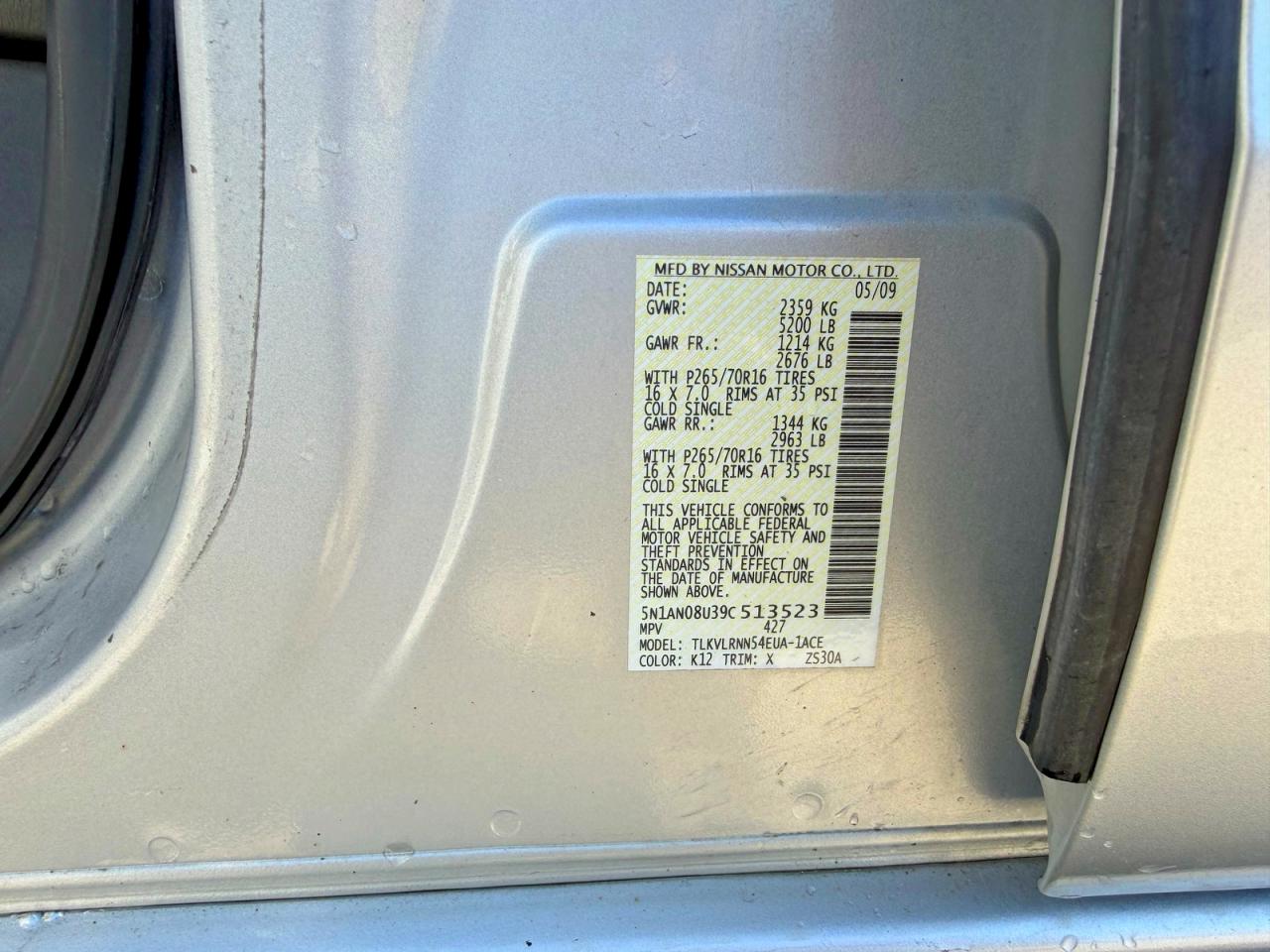 2009 Nissan Xterra Silver vin: 5N1AN08U39C513523