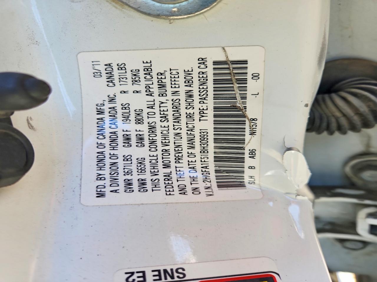 2011 Honda Civic Lx White vin: 2HGFA1F51BH309931