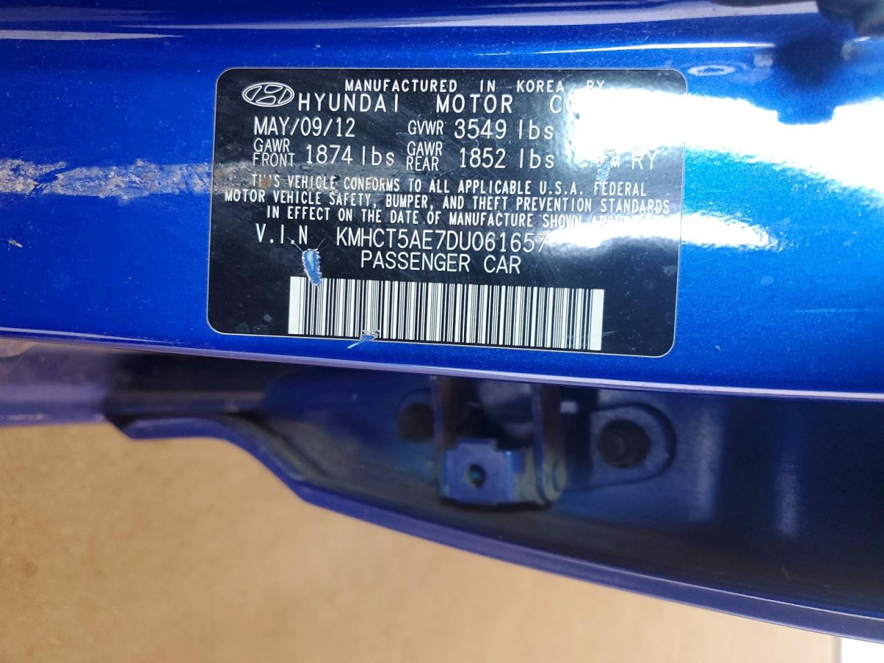 2013 Hyundai Accent Gs Blue vin: KMHCT5AE7DU061657
