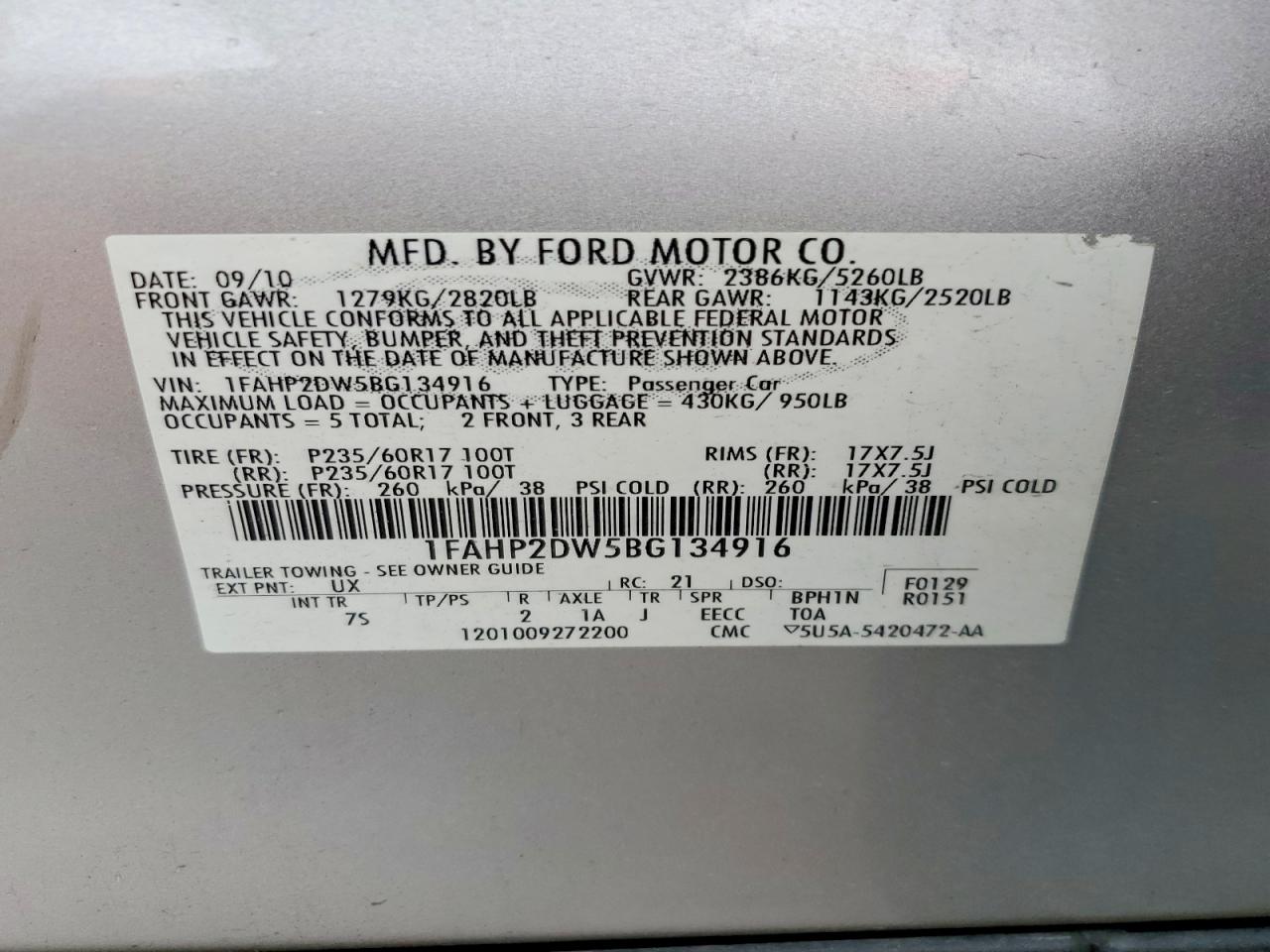 2011 Ford Taurus Se Silver vin: 1FAHP2DW5BG134916