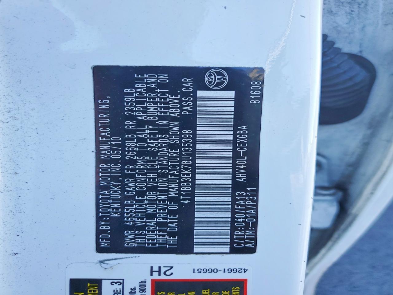 2011 Toyota Camry Hybrid Белый vin: 4T1BB3EK7BU135398