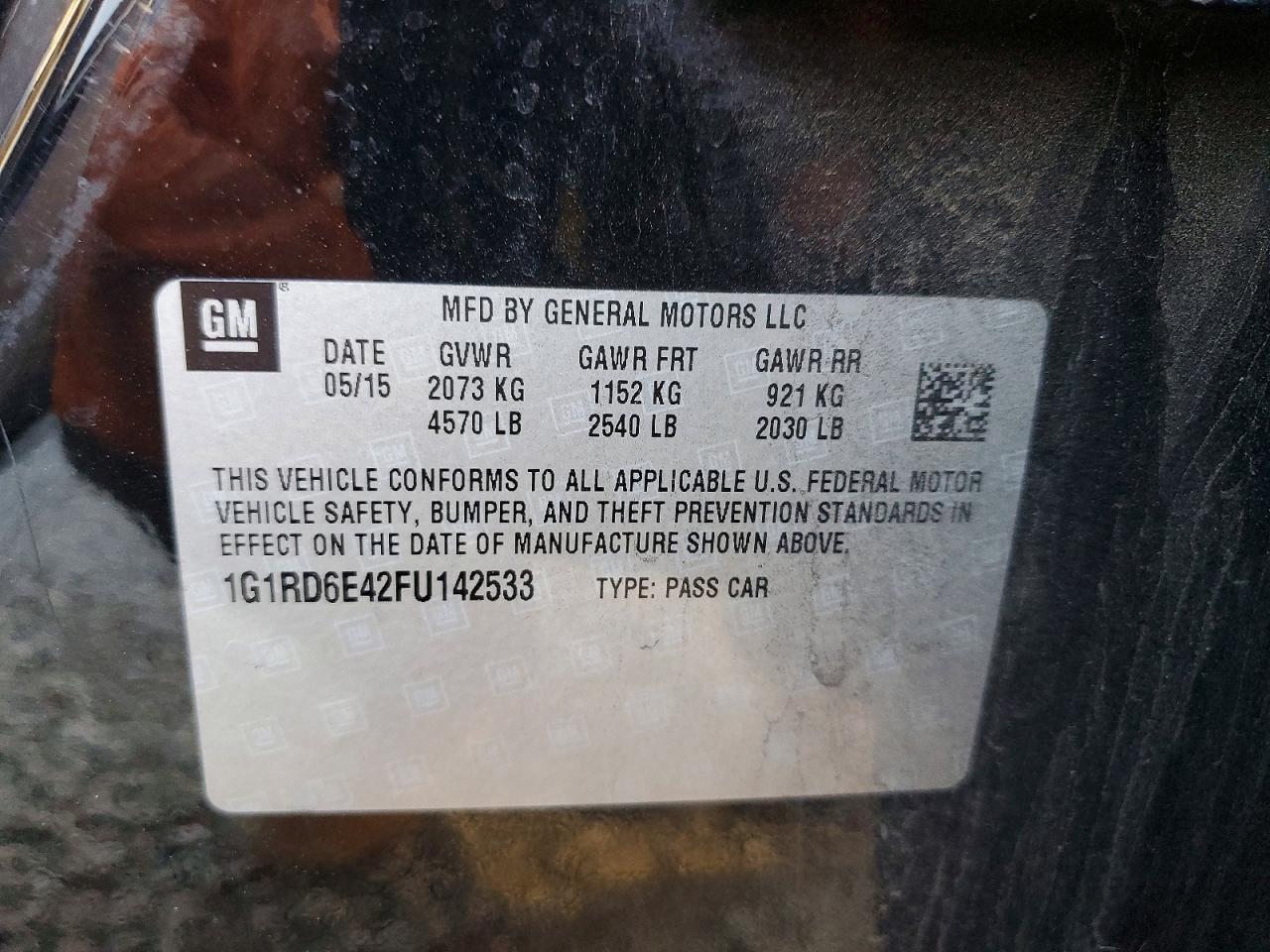 2015 Chevrolet Volt Gray vin: 1G1RD6E42FU142533