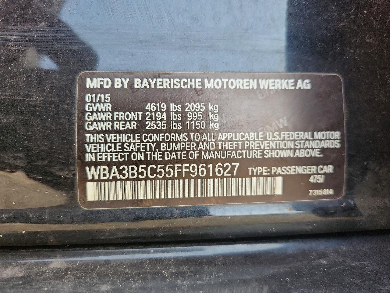 2015 Bmw 328 Xi Sulev Черный vin: WBA3B5C55FF961627