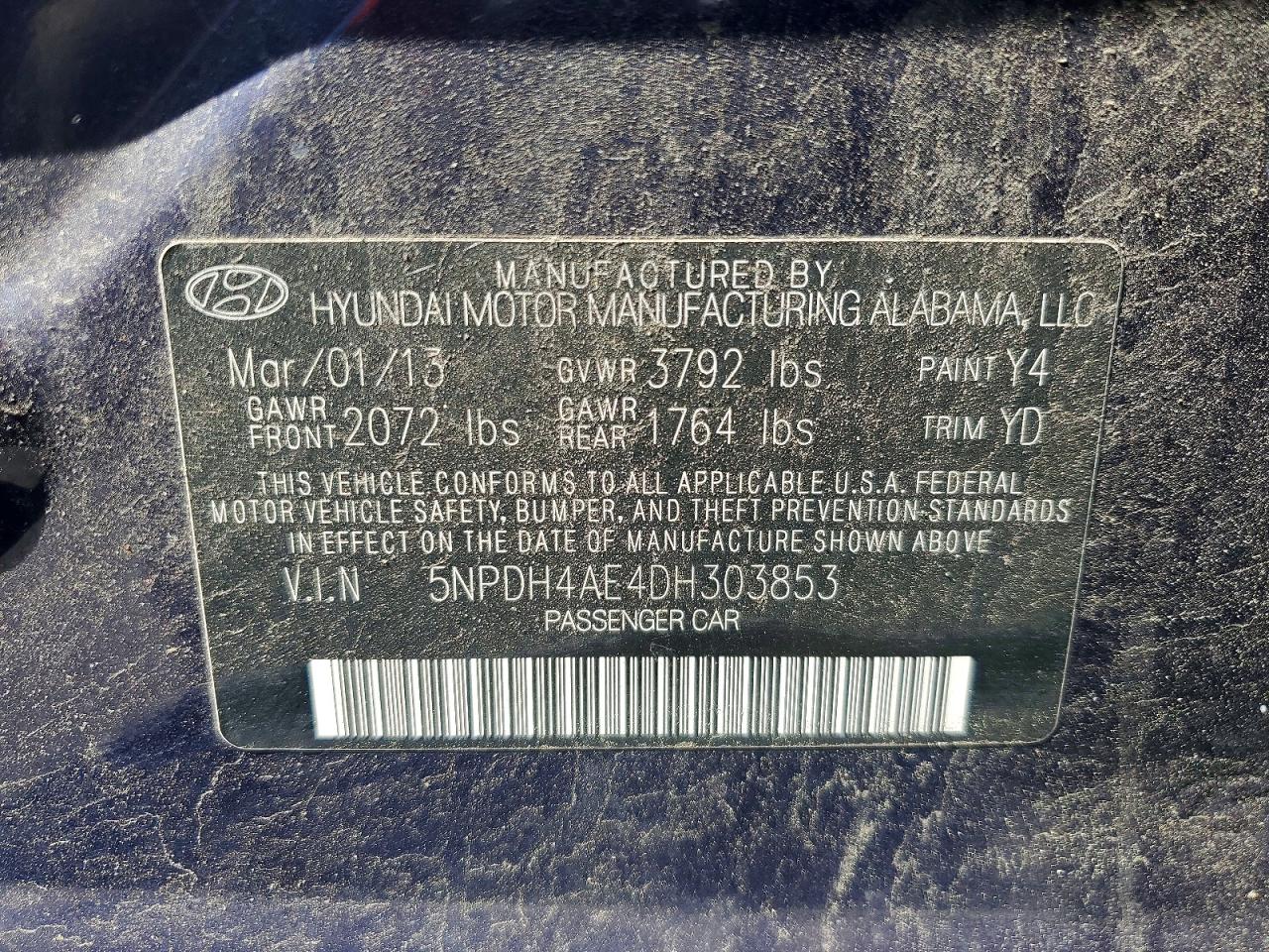 2013 Hyundai Elantra Gls Blue vin: 5NPDH4AE4DH303853