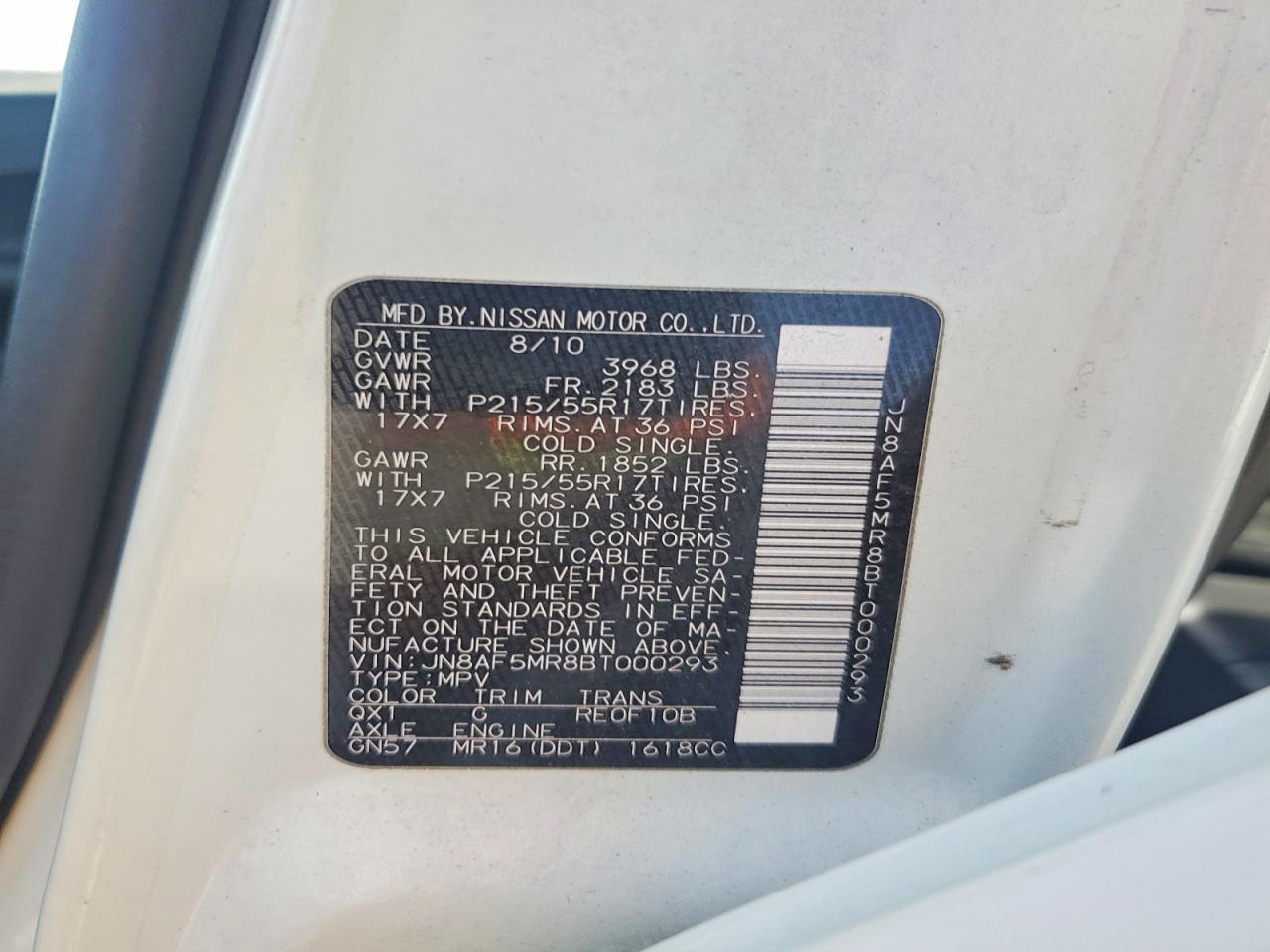 2011 Nissan Juke S White vin: JN8AF5MR8BT000293