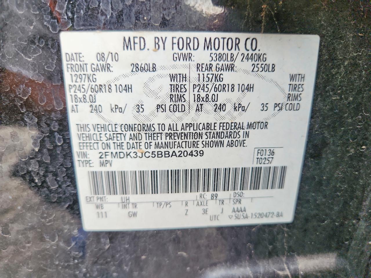 2011 Ford Edge Sel Black vin: 2FMDK3JC5BBA20439