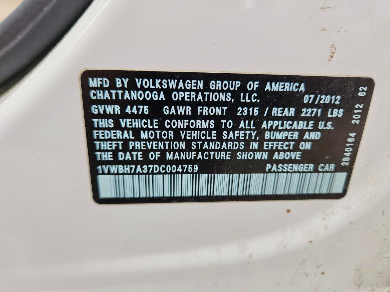 2013 Volkswagen Passat Se Белый vin: 1VWBH7A37DC004759