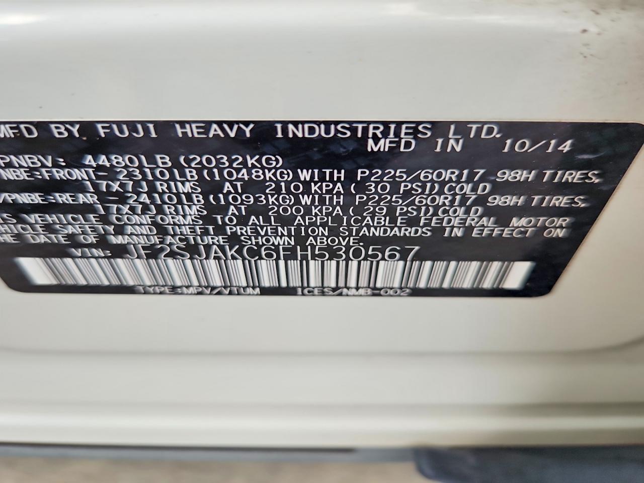 2015 Subaru Forester 2.5i Limited Белый vin: JF2SJAKC6FH530567