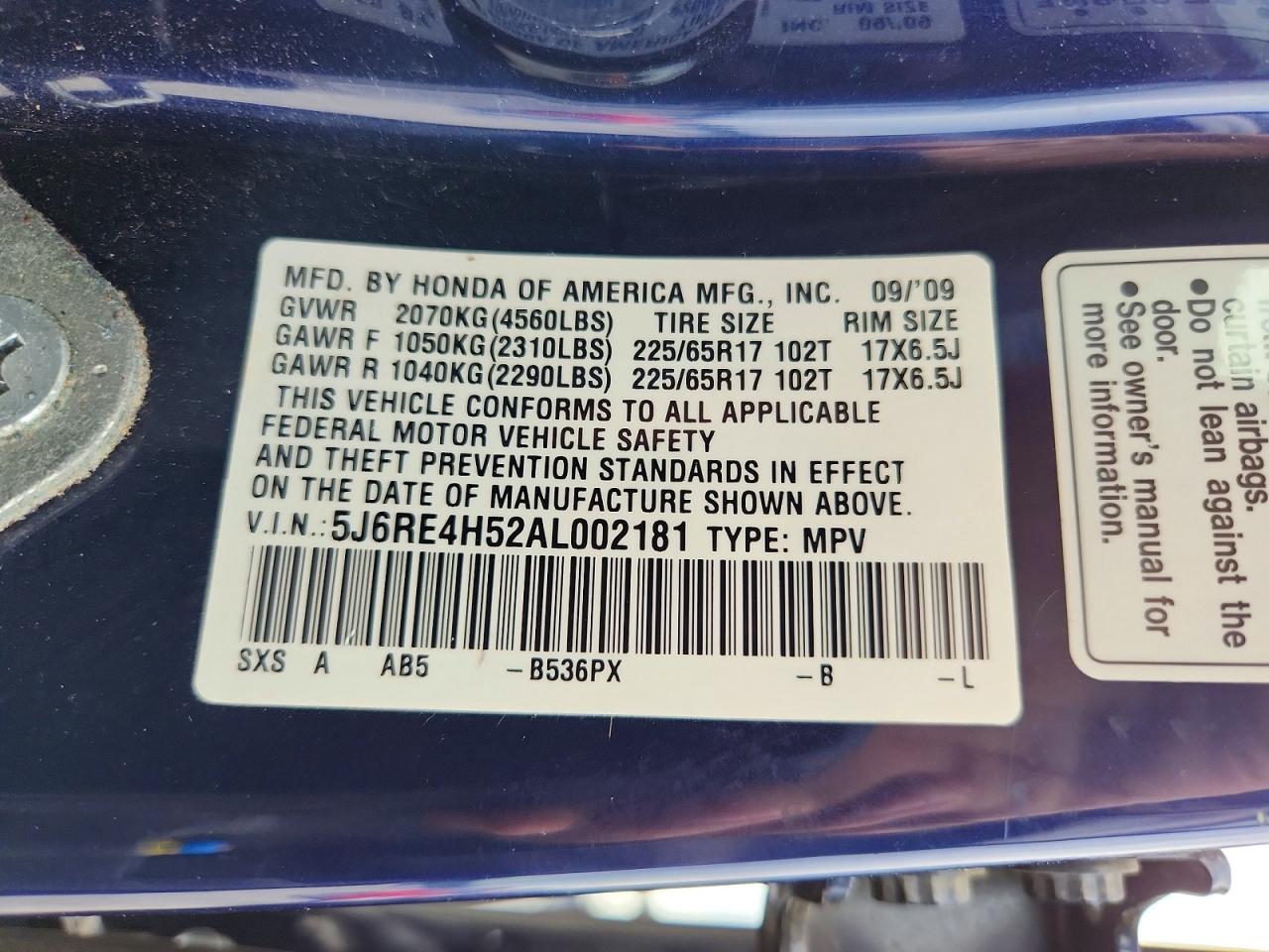2010 Honda Cr-v Ex Blue vin: 5J6RE4H52AL002181