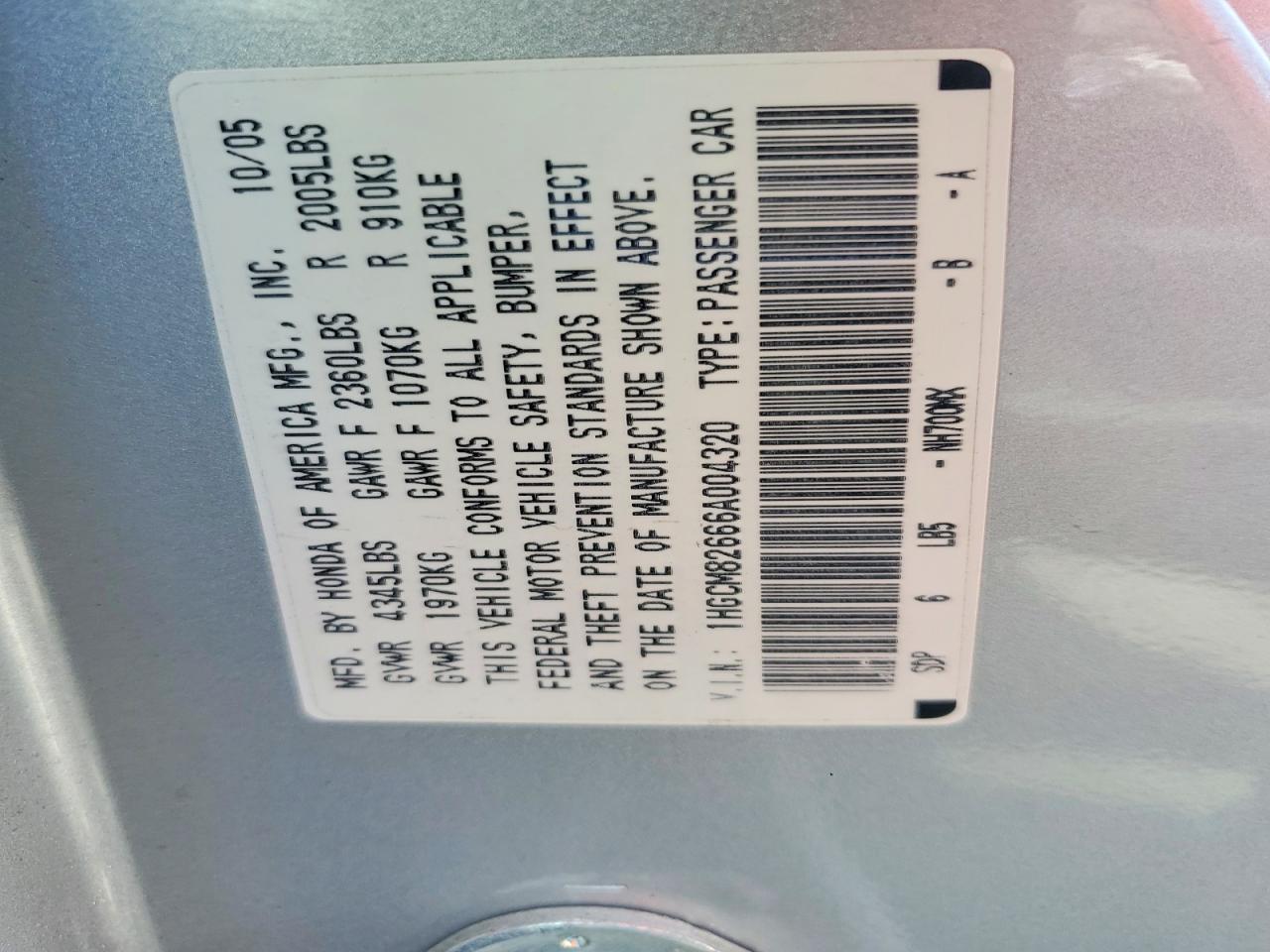 2006 Honda Accord Ex Silver vin: 1HGCM82666A004320