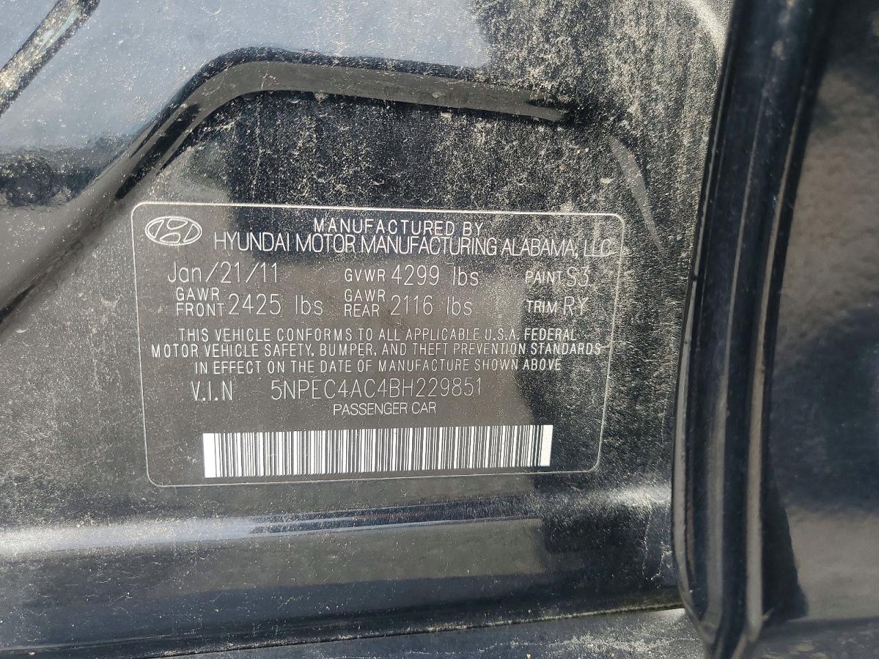 2011 Hyundai Sonata Se Black vin: 5NPEC4AC4BH229851