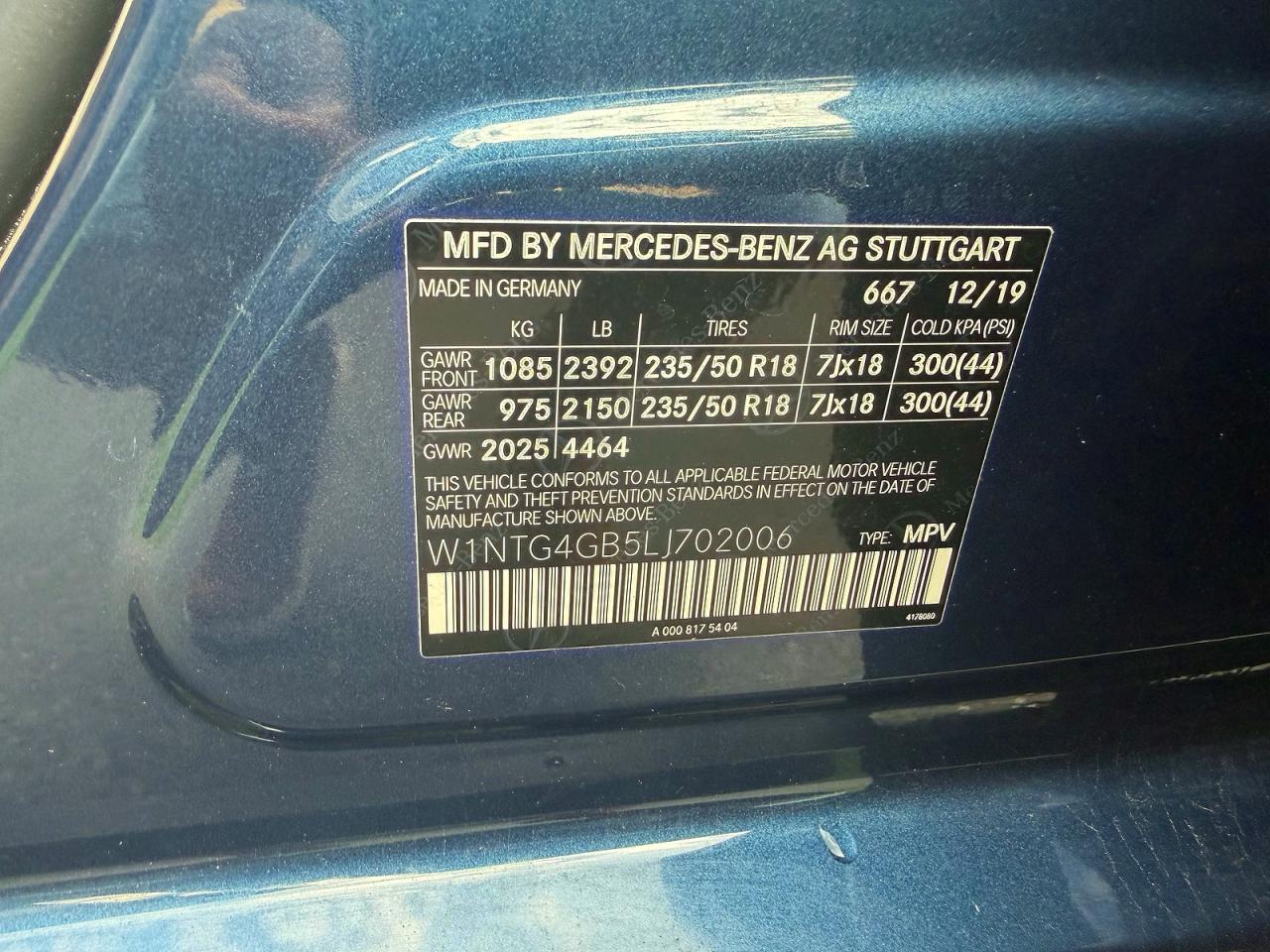 2020 Mercedes-benz Cla 250 4m Синий vin: W1NTG4GB5LJ702006