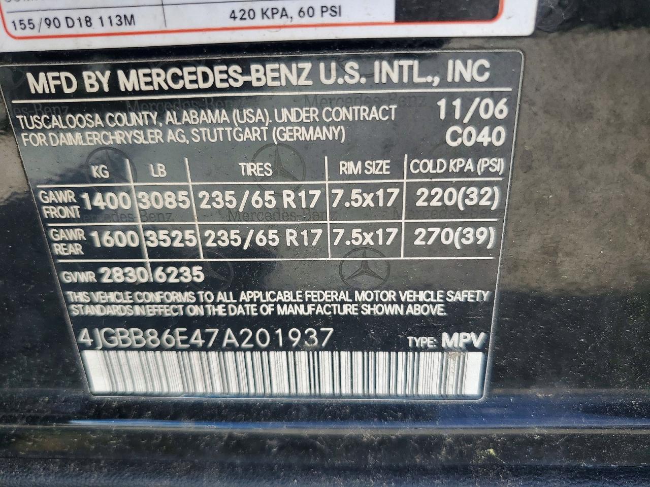 2007 Mercedes-benz Ml 350 Black vin: 4JGBB86E47A201937