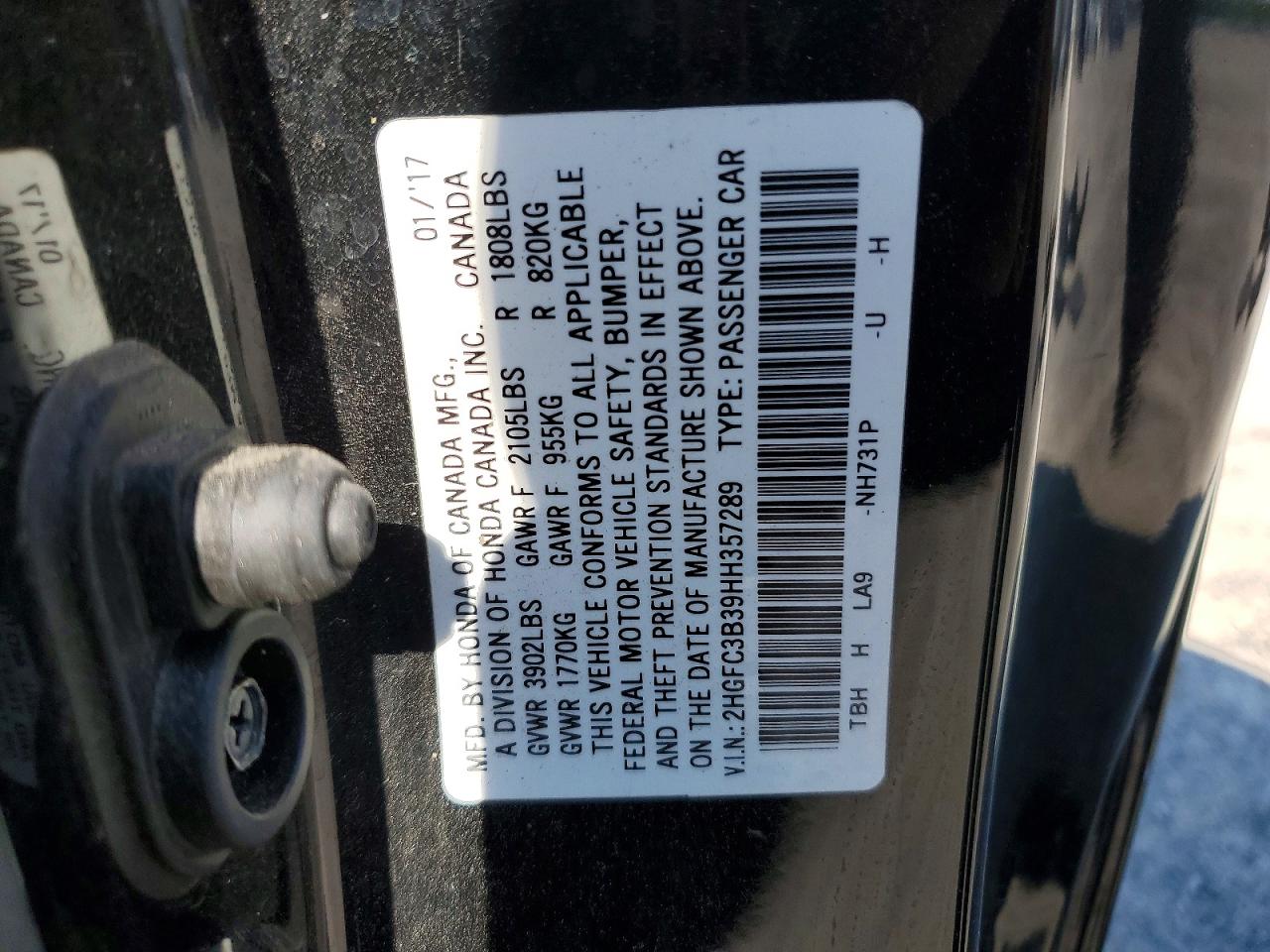 2017 Honda Civic Ex Черный vin: 2HGFC3B39HH357289