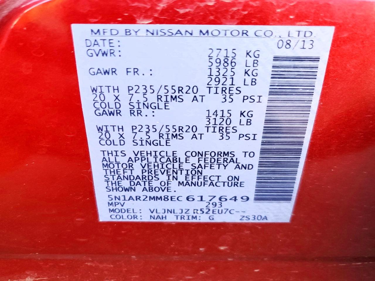 2014 Nissan Pathfinder S Red vin: 5N1AR2MM8EC617649