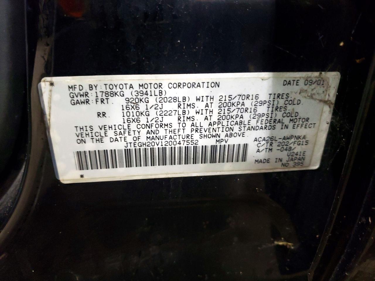 2002 Toyota Rav4 Base Blue vin: JTEGH20V120047552