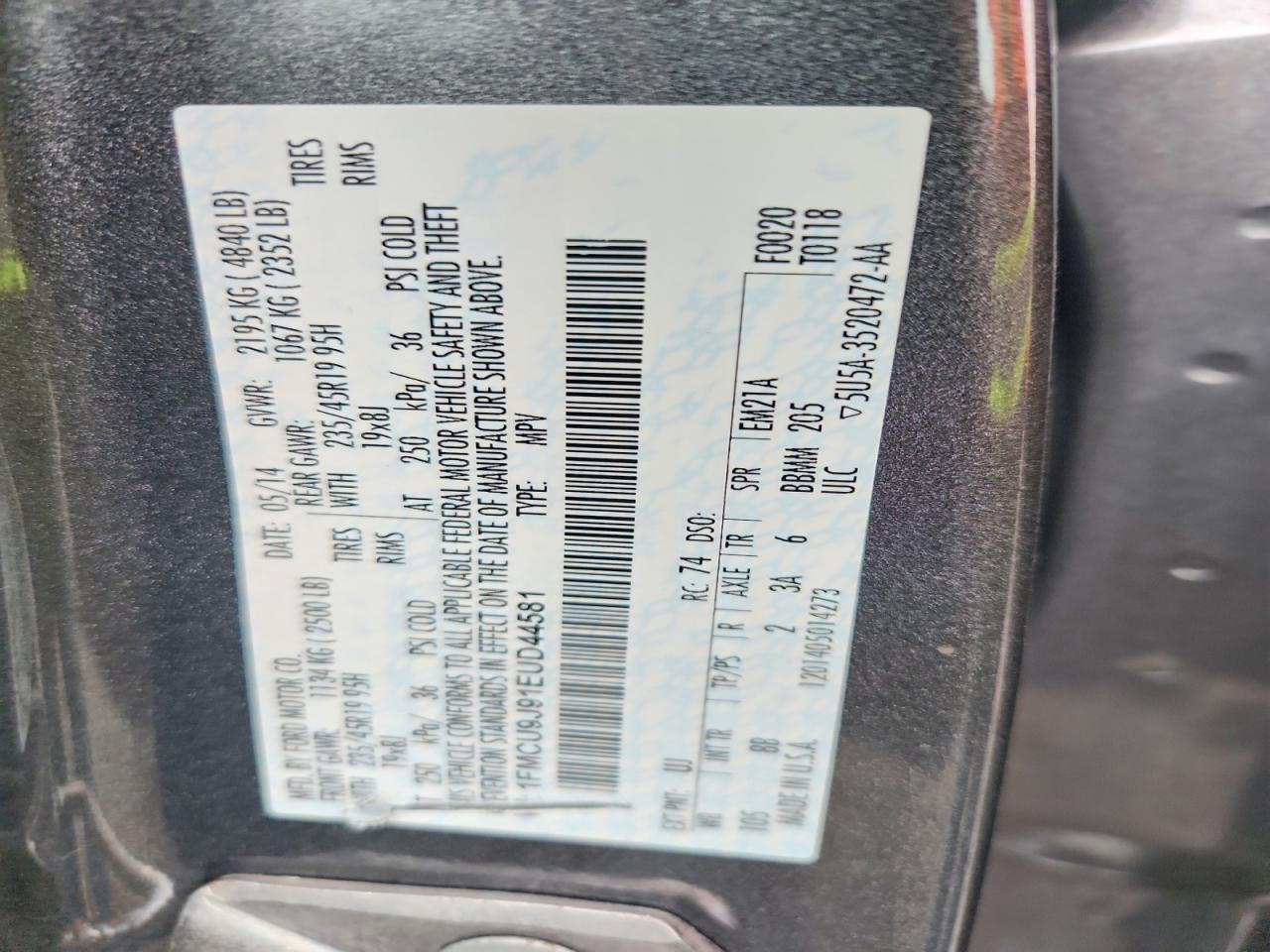 2014 Ford Escape Titanium Gray vin: 1FMCU9J91EUD44581
