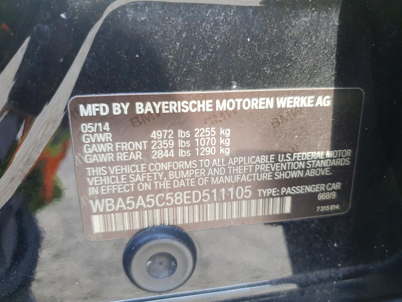2014 Bmw 528 I Black vin: WBA5A5C58ED511105