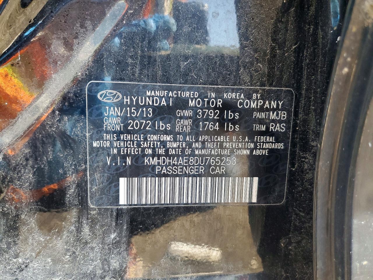 2013 Hyundai Elantra Gls Black vin: KMHDH4AE8DU765253