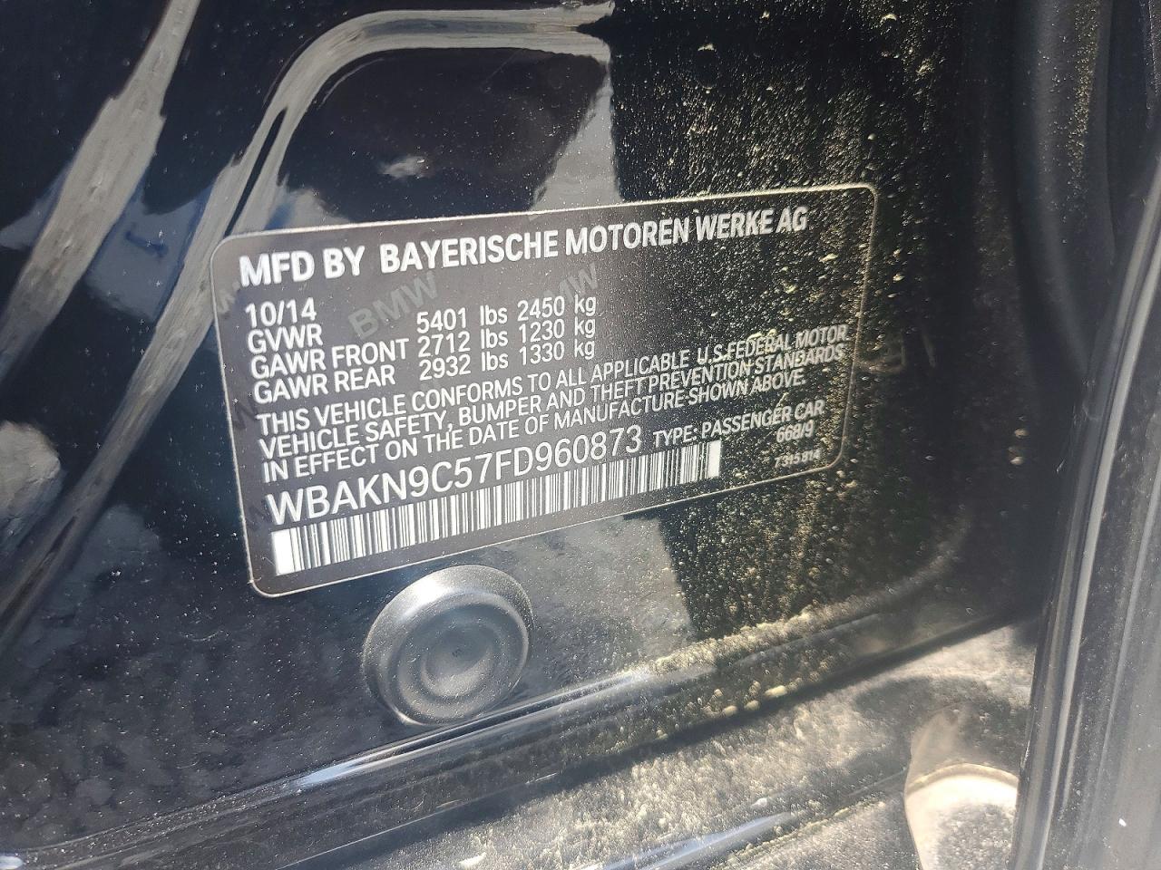 2015 Bmw 550 I Черный vin: WBAKN9C57FD960873
