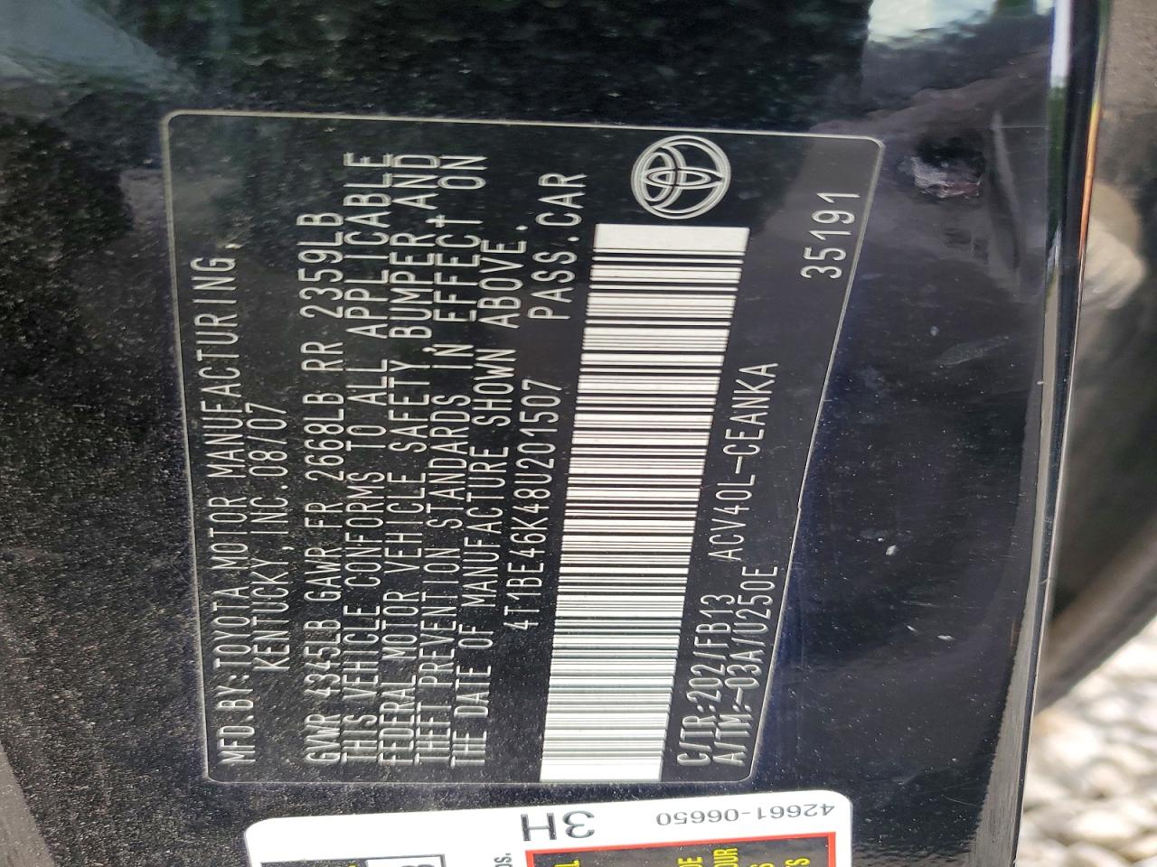 2008 Toyota Camry Le Black vin: 4T1BE46K48U201507