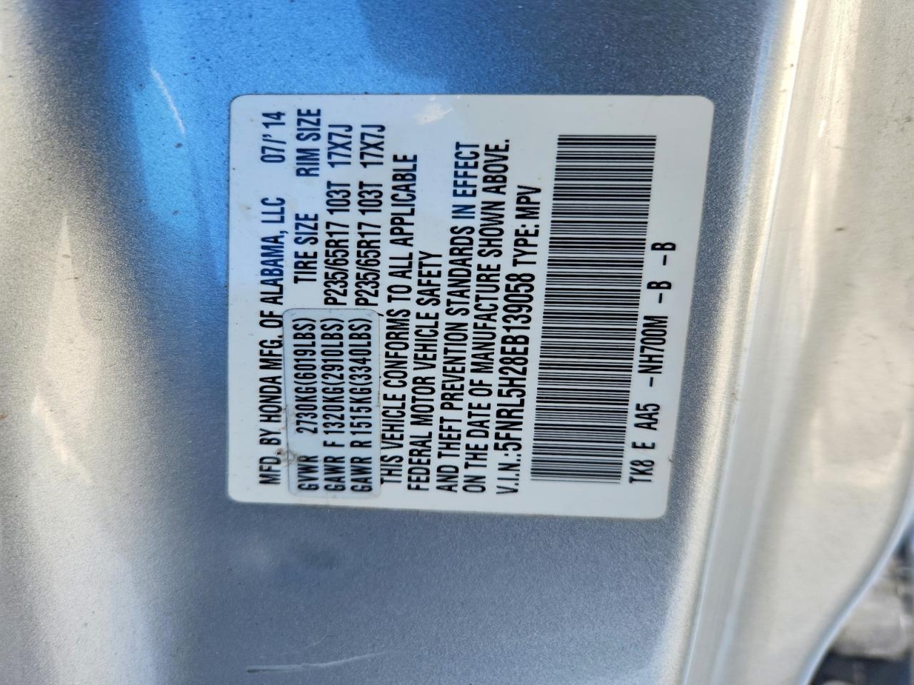 2014 Honda Odyssey Lx Silver vin: 5FNRL5H28EB139058