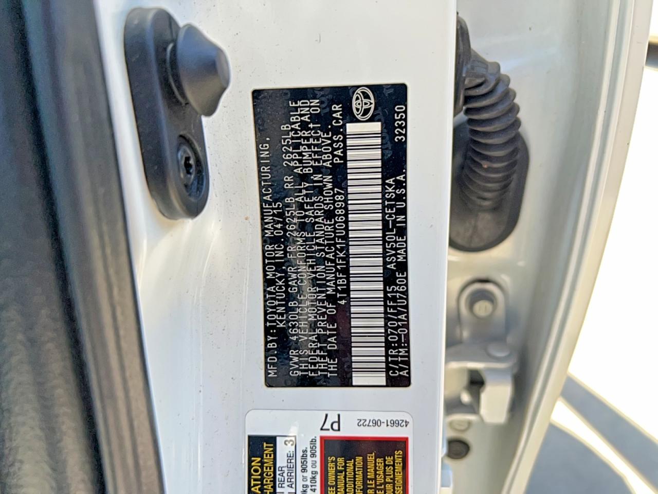 2015 Toyota Camry Se White vin: 4T1BF1FK1FU068987