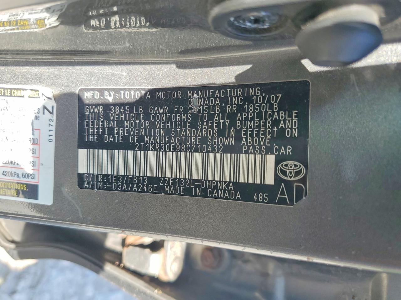 2008 Toyota Corolla Matrix Xr Gray vin: 2T1KR30E98C710432