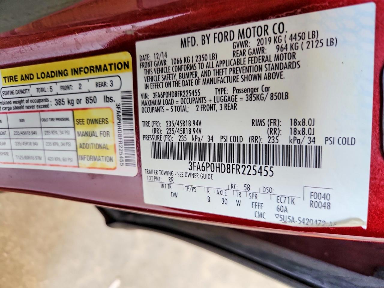 2015 Ford Fusion Se Красный vin: 3FA6P0HD8FR225455